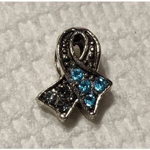 "Blue" Awareness Ribbon w/Blue & Black stones Charm